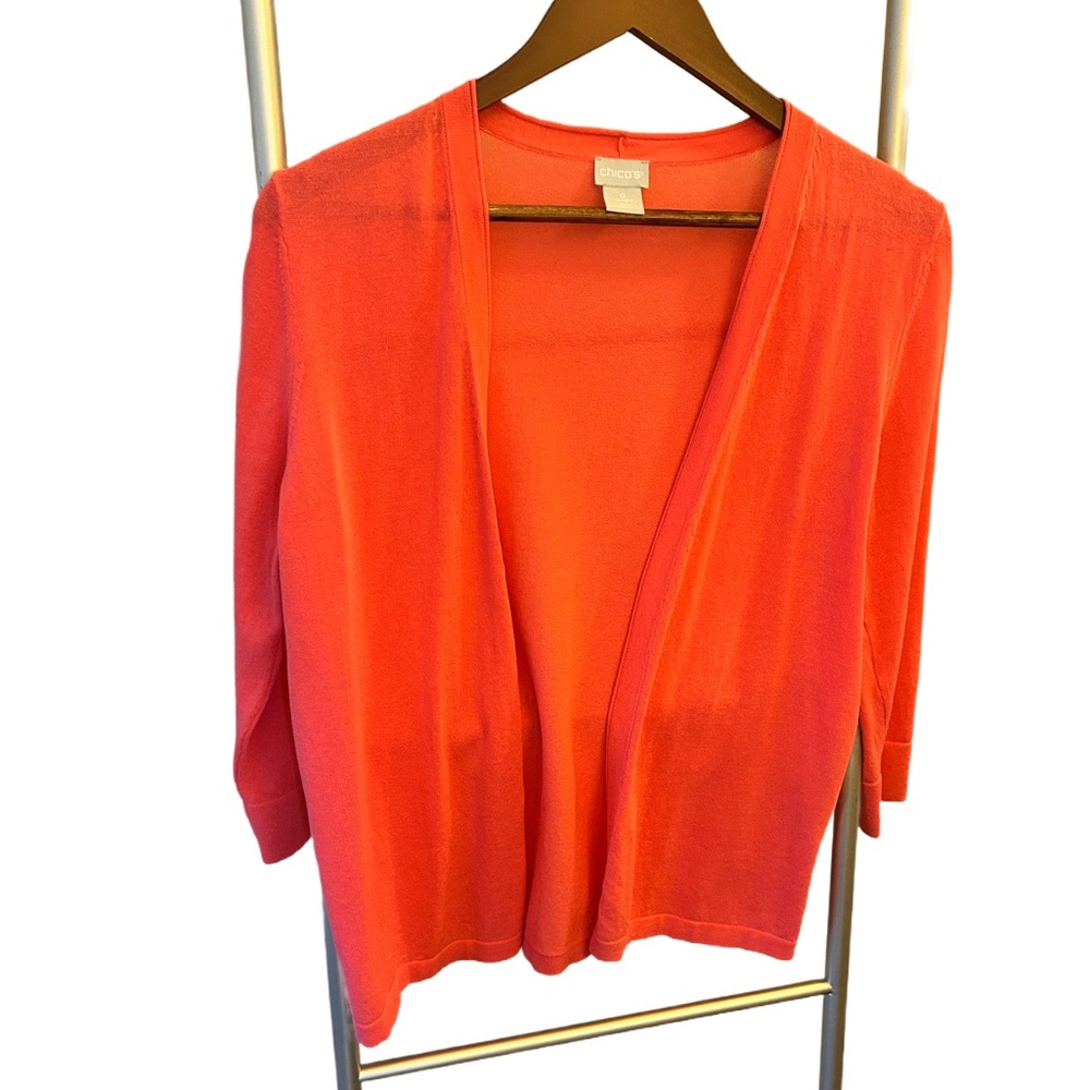Chico's Sweater Woman Orange Long Sleeve Cardigan Size: 0 (S - 4)